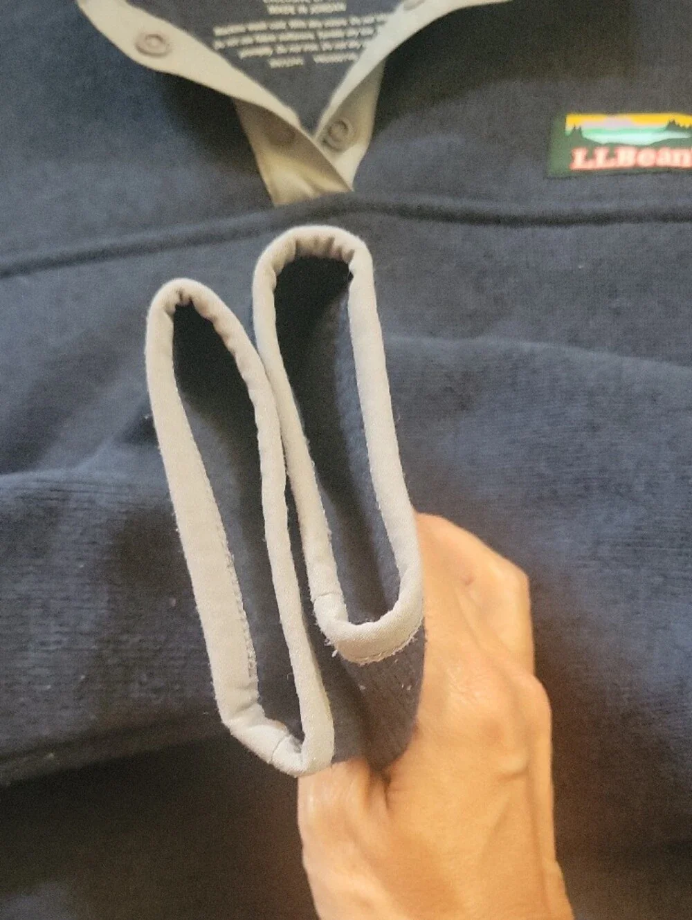 L.L. Bean Navy Fleece Quarter-Snap Pullover with Light Gray Trim PETITE LARGE